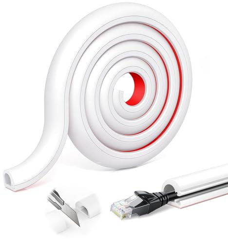 14mm x 10mm Kabelkanal weiß, 6 Meter Kabelbrücke Boden Selbstklebend, Flexibler PVC Bodenkabelschutz, Kabelabdeckung zum Verstecken eines Netzkabels, Lautsprecher- oder TV-Kabel