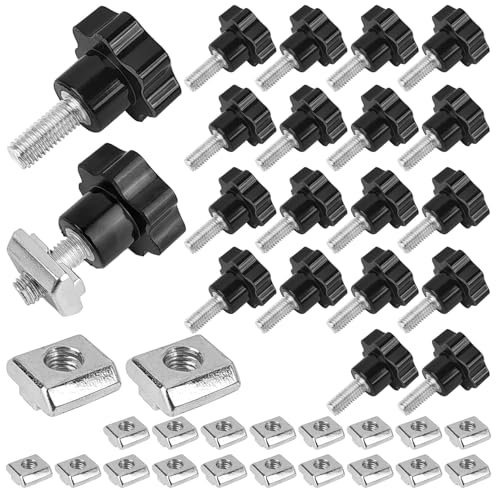20 Pièces Jeu de Vis Papillon, Antirouille Facile à Installer Vis M8, Poignée Étoile M8 x 20 MM + Écrou à Fente en T, Utilisé pour les Équipements Mécaniques, la Décoration de Meubles (argent + noir)