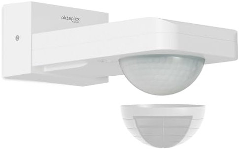 Oktaplex Tea Détecteur de Mouvement Extérieur 360 degrés Blanc orientable IP65 Capteur de Mouvement Infrarouge Portée 9 m 230 V Apparent