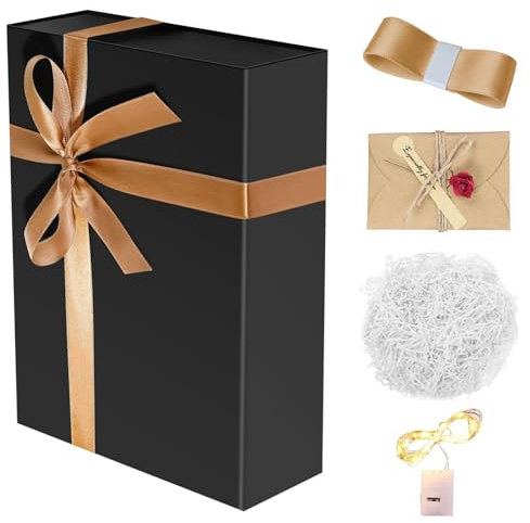 Schwarz Geschenkbox 23x16.8x7.3cm Geschenkbox Geschenkkarton mit Magnetisch Deckel und Schleife für Hochzeiten, Geburtstage, Jubiläen