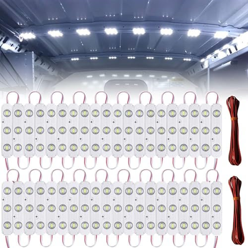 60 bandes LEDs Lampe Camping Éclairage Intérieur de véhicule,12V,Kit de plafonniers de voiture,lumière Blanc,Éclairage intérieur de voiture pour camping-car,camionnette avec câble de 5 m-2 pièces
