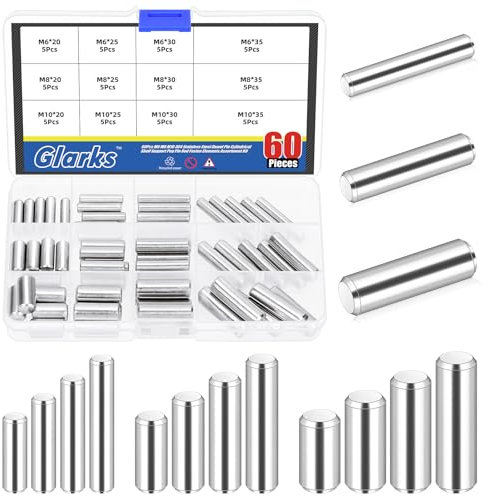 Glarks 60 pezzi 6/8/10 mm Dowel Pins Kit 12 misure 304 in acciaio inox 304 supporti cilindrici Peg Pin fissaggio elementi, letto a castello in legno Dowel Pins scaffalature per armadio e mobili