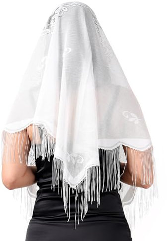 Manfnee Weiß Spitze Tücher und Wraps für Abendkleider mit Quasten Hochzeit Party Mesh Spitze Schleier