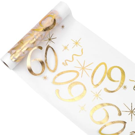 Tischläufer 60 Geburtstag, Tischdeko Geburtstag 28 cm x 10 m, Tischläufer Gold Rolle, Deko 60. Geburtstag Frau Mann, Tischdecke Tischband für Geburtstag Jahrestag Feier Party