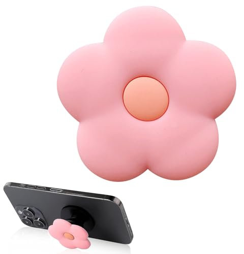 Pink Daisy Silicone Phone Ring Holder, Cute 2D Flower Mobile Phone Grip Stand, Collapsible & Expandable Phone Accessory for Smartphones, Tablets, and Cases - Universal Compatibility