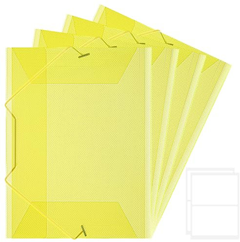JIANTA 4 Stück Postmappe Gelb, Postmappe A4 Schule, Eckspannermappe Sammelmappe Plastik Robust mit Gummizug, Schnellhefter Kunststoff, Aktenordner Dokumentenmappe
