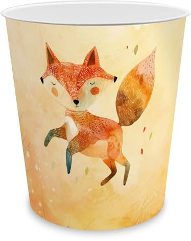 itenga Papierkorb für Kinder mit Motiv - rund ca. 11 Liter - Mülleimer fürs Kinderzimmer - stabiler Kunststoff (Motiv FUCHS)
