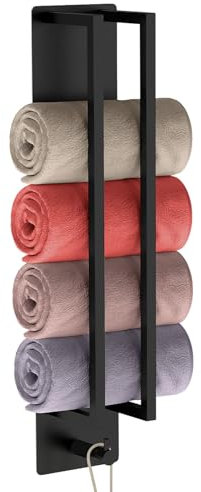 STWWO Handtuchhalter Schwarz Ohne Bohren,Gästehandtuchhalter Selbstklebend 420*90*75mm Edelstahl Badetuchhalter Klein mit Haken für Badezimmer Gerollter Handtuchregal - Upgraded Rolled Towel Holder