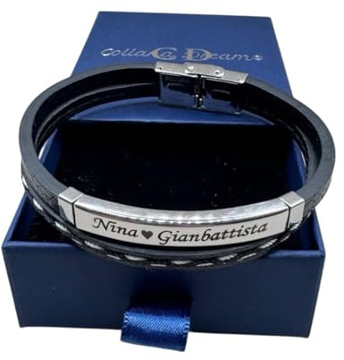 Generico Bracciale Uomo Personalizzato con Nomi Incisi – Pelle Intrecciata e Acciaio – Idea Regalo per Lui – CollanaDream