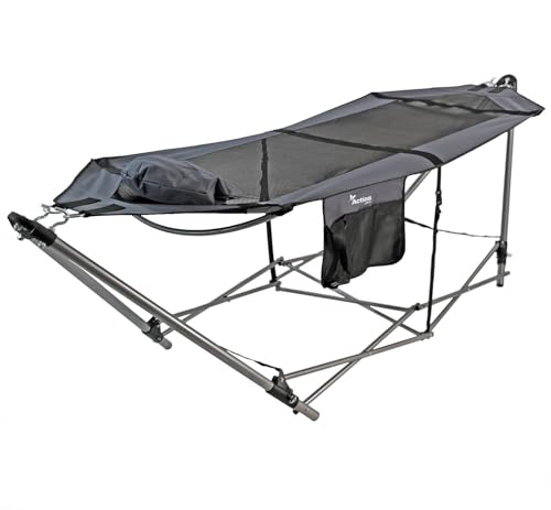Actiasgear - Freestanding Garden Hammock with Metal Frame – Portable Outdoor & Camping Bed (Grey)