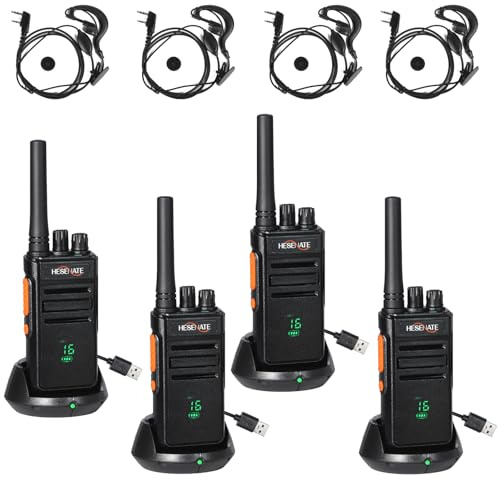 HESENATE HT66 Plus PMR446 sin Licencia Profesional Walkie Talkies 4 Pack | 16 Canales,con Pantalla,con Auriculares, para Hotel,Restaurant,4 Piezas