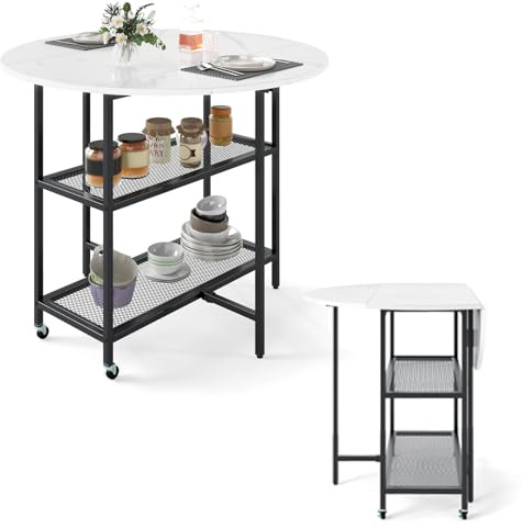 LIFEZEAL Klappbarer Esstisch, Moderner Küchentisch mit Klappplatte, Ausziehbarer Esszimmertisch mit Ablage, Klapptisch mit 2 Rollen für Kleine Räume, Esszimmer, Küche (Weiß)