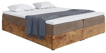 MEBLINI Boxspringbett mit Bettkasten - Gepolstert Doppelbett mit Matratze und Topper - Polsterbett mit Stauraum - Bett mit Kopfteil - Stauraumbett - Lofty Box - 180x200 - H3/Braun Samt