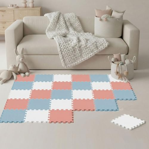LittleTom Spielmatte Baby Puzzlematte Pastellfarben - 27 Matten je 30x30 cm Krabbelmatte 270x90 cm Bodenmatte Kinder - Puzzle Teppich Kinderzimmer - Bodenschutzmatte Spielteppich Eva Schaumstoffmatte
