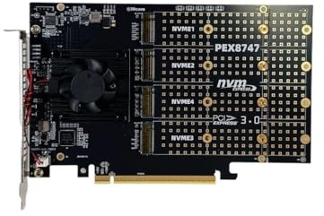 PEX8747 Adaptateur contrôleur PCIe 3.0 x16 4 x M.2 NVMe SSD avec PLX8747 PCI Express 3.0 x16 Switch vers 4 ports M.2 Mode direct pour ZFS TrueNAS 22110/2280/2260/2242/2230 ne nécessite pas de