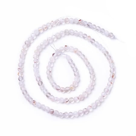 Bergkristall Facettierte Kugel 3 mm Loch 0,8 mm Natürlicher Edelstein Steinperlen DIY für Armbänder und Halsketten Schmuckherstellung Basteln Schnur/ca. 130 Stück