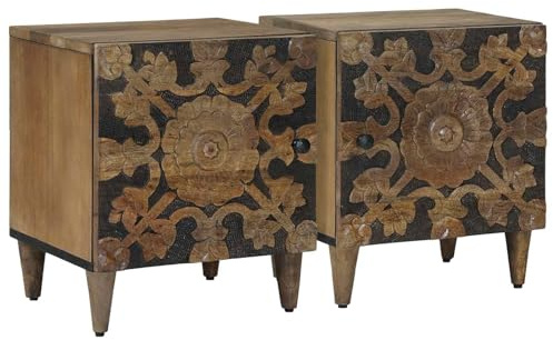 vidaXL Nachttisch 2 pcs Braun 40 x 33,5 x 46 cm Massivholz Mango, Wohnzimmer, rechteckiger Nachttisch, stylischer Mangoholzschrank, praktisches Möbelstück für Dein Schlafzimmer