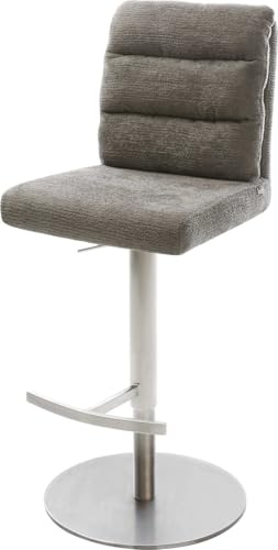DELIFE Barstuhl Pela-Flex Drehfuß höhenverstellbar Edelstahl Silberfarben Bouclé Soft Schlamm