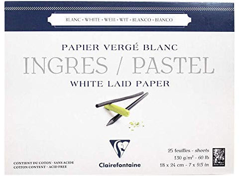 Clairefontaine 96481C Zeichenblock Ingres (kopfseitig geleimt, 18 x 24 cm, 25 Blatt, gekörnt, 130 g, ideal für Trockentechniken, Pastell) weiß