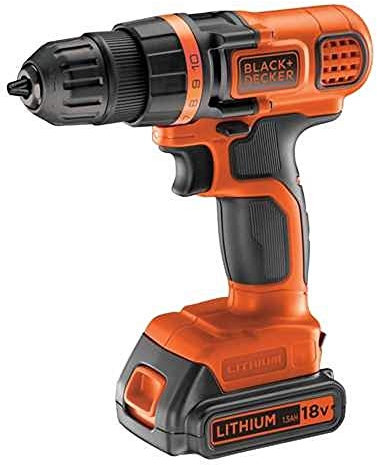 BLACK+DECKER EGBL18K-QW Perceuse-Visseuse sans fil - 0-650 trs/min - Couple 28 Nm, 10 positions - Mandrin 2 mains 10 mm - Couple 40 Nm - Livrée en coffret, 18V, Orange