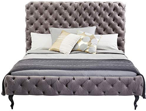 Kare Design Bett Desire Velvet, silbergrau, samt, gepolstert, Knopfheftung, Polsterbett, hohes Kopfteil, 180x200cm