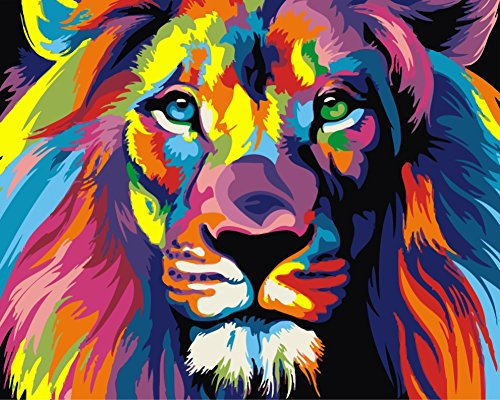 YEESAM ART peinture par numero, Lion Coloré peinture numero 40x50 cm bricolage acrylique Paint by Numbers