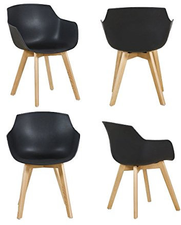 DORAFAIR 4er Set Sessel Skandinavisch Wohnzimmerstuhl Modern Esszimmerstühle mit solide Buchenholz Bein, Retro Design Stuhl für Büro Lounge Küche, Schwarz