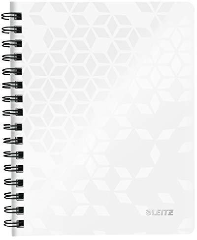 Leitz WOW Collegeblock A5 kariert, 160 Seiten, 80 Blatt FSC-zertifiziertes Papier 80 g/m², Doppelspiralbindung, PP-Einband, Notizbuch mit Sichthülle und Lineal, Für Büro oder Schule, Weiß, 46410001