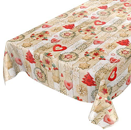 ANRO Tischdecke Weihnachtstischdecke abwaschbar Wachstischdecke Christmas Rot Beige 100x140cm