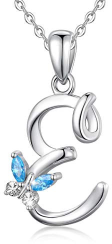 EUDORA Harmony Ball Kette mit Buchstaben E Ketten für Damen Sterling Silber 925 Halskette mit Namen Schmetterling kette mit Zirkonia Alphabet Initialen E Anhänger Schmuck für Frauen Mama Geschenk