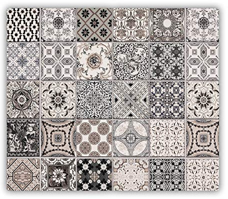 Tabla de Cortar Vidrio 60x52 cm Patas de Silicona Placa de Corte Resistente Decorativa de Vidrio Templado Una Pieza Fina para Encimera de Cocina Higienicas - Azulejos de cerámica