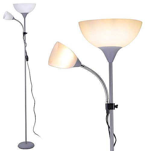 BAKAJI Lampada da Terra Piantana Design Moderno In Metallo con Doppio Paralume Braccio Flessibile Luce Direzionabile Altezza 180cm per Casa Salotto Camera letto (Paralume Ovale)