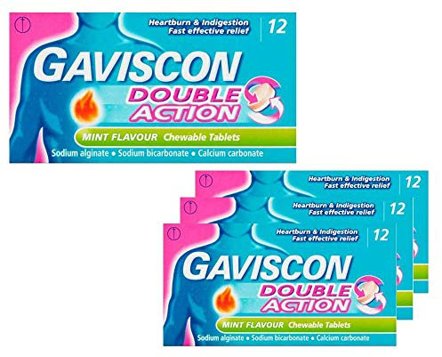 Gaviscon Double Action Tablets, Mint, 12 X 4, 48 Tablets, Antacids Tablets For Acid Reflux, Indigestion and Heartburn Relief, Gord, Gerd, Fasting Acting, Long Lasting, Antacids, Digestion and Nausea