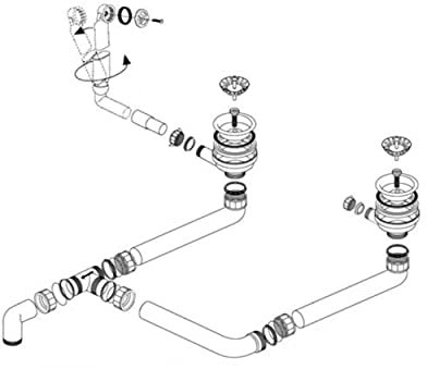 Ablaufgarnitur 2 x 3,5'' Sieb Duo 8 S, Multi 6 S, TIPO 6 S, TWEN ohne Ablauffernbedienung runder Überlauf AL 138067, für Blanco Spüle, Siphon, Siebkörbchen, Spülenablauf, Siphon Küchenspüle
