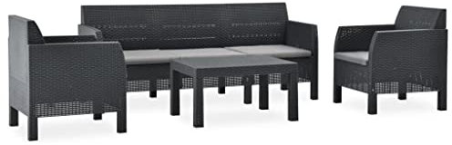 vidaXL Gartenmöbel 4-TLG. mit Kissen 3-Sitzer Sofa Gartensessel Gartensofa Stuhl Tisch Lounge Sitzgruppe Gartenset Sitzgarnitur PP Rattan Anthrazit