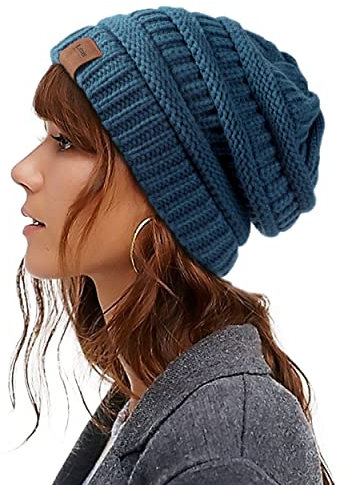 Wintermütze für Damen, Satin-gefüttert, Zopfstrickmütze für Herren, Seidenfutter, dicke Kappe, weich, lässig, warm, Blau, Einheitsgröße