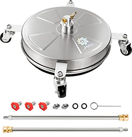 JANZ 16 Pressure Washer Surface Cleaner with 4 Wheels, Stainless Steel Housing, 1/4 Quick Plug, 2 Extension Wand Attachments, 2 Replacement Nozzles and 3 Spray Nozzles, 4000 PSI