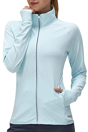 KPSUN Vêtements de protection solaire UPF 50+ UV à manches longues pour femmes pour l'athlétisme, randonnée, légers, avec fermeture éclair, veste de plein air SPF