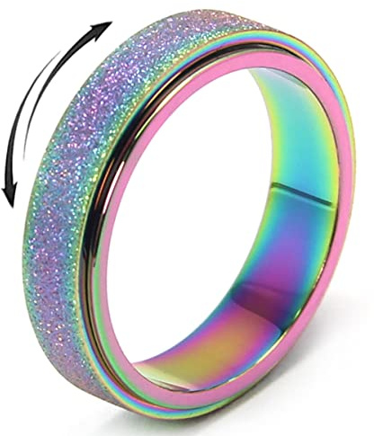 OreilleStar Angstring für Frauen Zappelring: Angstabbauartikel, Spinner-Ringe für Angst, Fidget-Ringe für Angst für Frauen, Angstspielzeug, Anti-Angstlinderungs-Spielzeug (Regenbogen, 6)