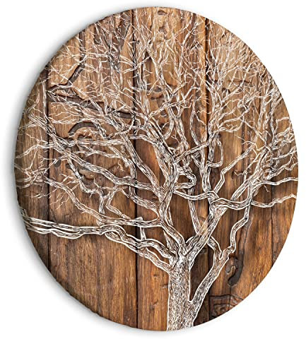 B&D XXL - runde Bilder Baum 80x80 cm Leinwandbild 1 tlg Kunstdruck modern Wandbilder XXL Wanddekoration Design Wand Bild Holzoptik Bretter Abstrakt b-C-10194-bc-a