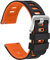 WOCCI 22mm Bicolore Bracelet Montre, Caoutchouc Silicone, Libération Rapide, Bande de Remplacement pour Hommes et Femmes, Boucle Argent (Noir-Orange)