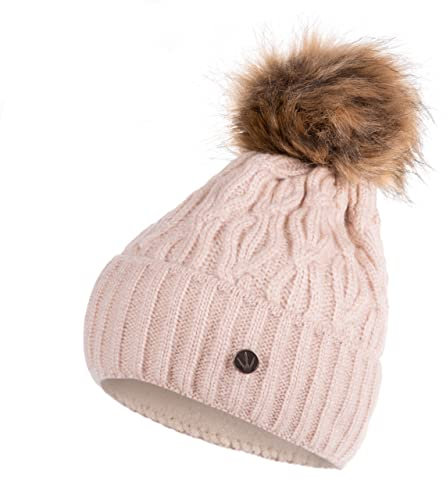 HEYO Damen Mütze für Winter | Fleece Futter | Strickmütze Warme Beanie | Wintermütze mit Bommel H22510 (Beige)