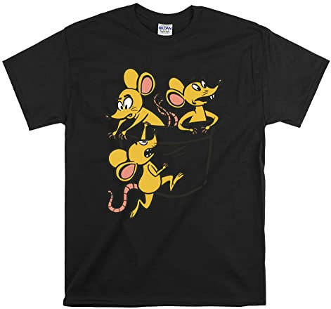 Mice Pocket Funny Cartoon Official Men Women Unisex Top T Shirt-M Black