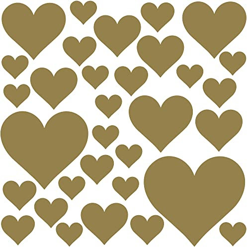 PREMYO 32 Herzen Wandsticker Kinderzimmer Mädchen Jungen - Wandtattoo - Wandaufkleber Selbstklebend Gold