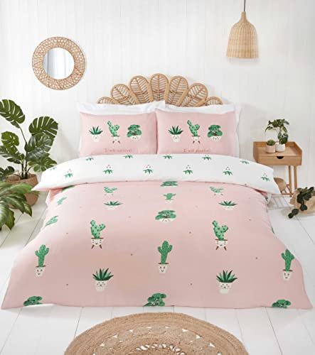 Rapport Home Set di biancheria da letto singolo in microfibra rosa pastello, reversibile, con stampa di cactus