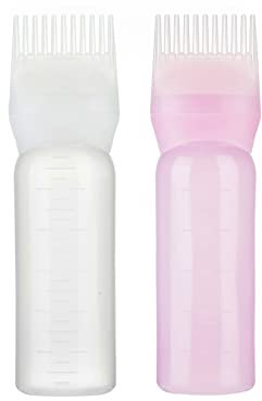 QRJ Hair Oil Applicator Bottle,2Pcs 120ml Pink Hair Dye Brush Bottle Hair Colour Brush Hair Oil Bottle Dyeing Shampoo Bottle Oil Comb Hair Tools Applicator Brush Bottles