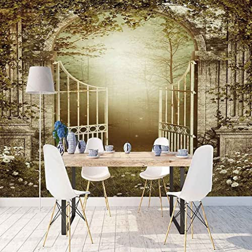 Photo Wallpaper Mural 3D Vintage Garden Iron Gate 3D Effect Peel And Stick Removable Living Room Office Bedroom Bedroom Children'S Room Dining Room Corridor Wall Poster Wall Art Deco 250(W)x175(H)cm