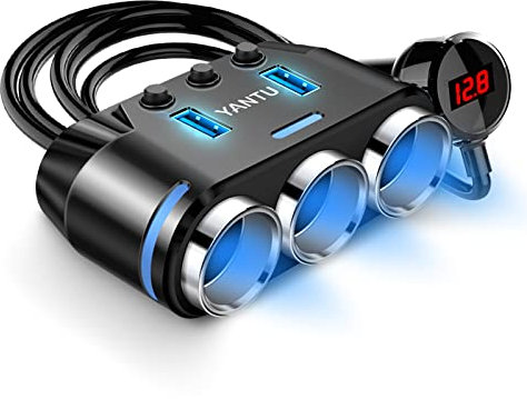 YANTU Dual USB caricabatteria da auto adattatore presa accendisigari splitter presa 12V/24 V 150W 3.1A con misuratore di corrente e tensione display LED Low Volt attenzione (Black)