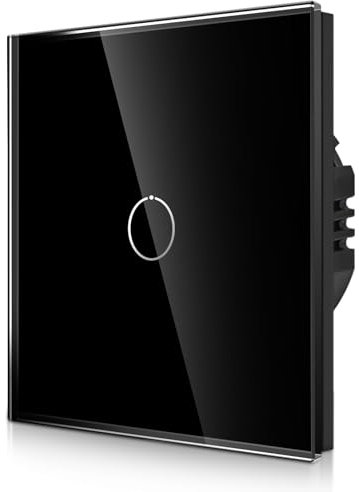 CNBINGO 1-Way Touch Light Switch - Black Wall Switch with Glass Panel and Status LED Backlight - No Neutral Wire Required - 1 Gang