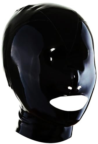 MFMYEE Bondage-Latex-Maske, BDSM-Maske, Fetisch-Kopfbedeckung, Latex Cosplay,Reißverschluss hinten, Mund mit verbundenen Augen (schwarz) (XL)